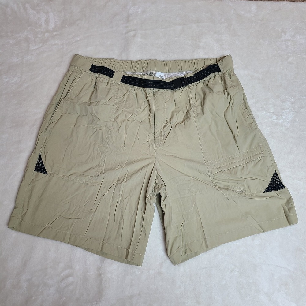 L.L.Bean Shorts Mens XXL Khaki Quick-Dry Nylon Mesh Lined Belted Outdoor Hiking